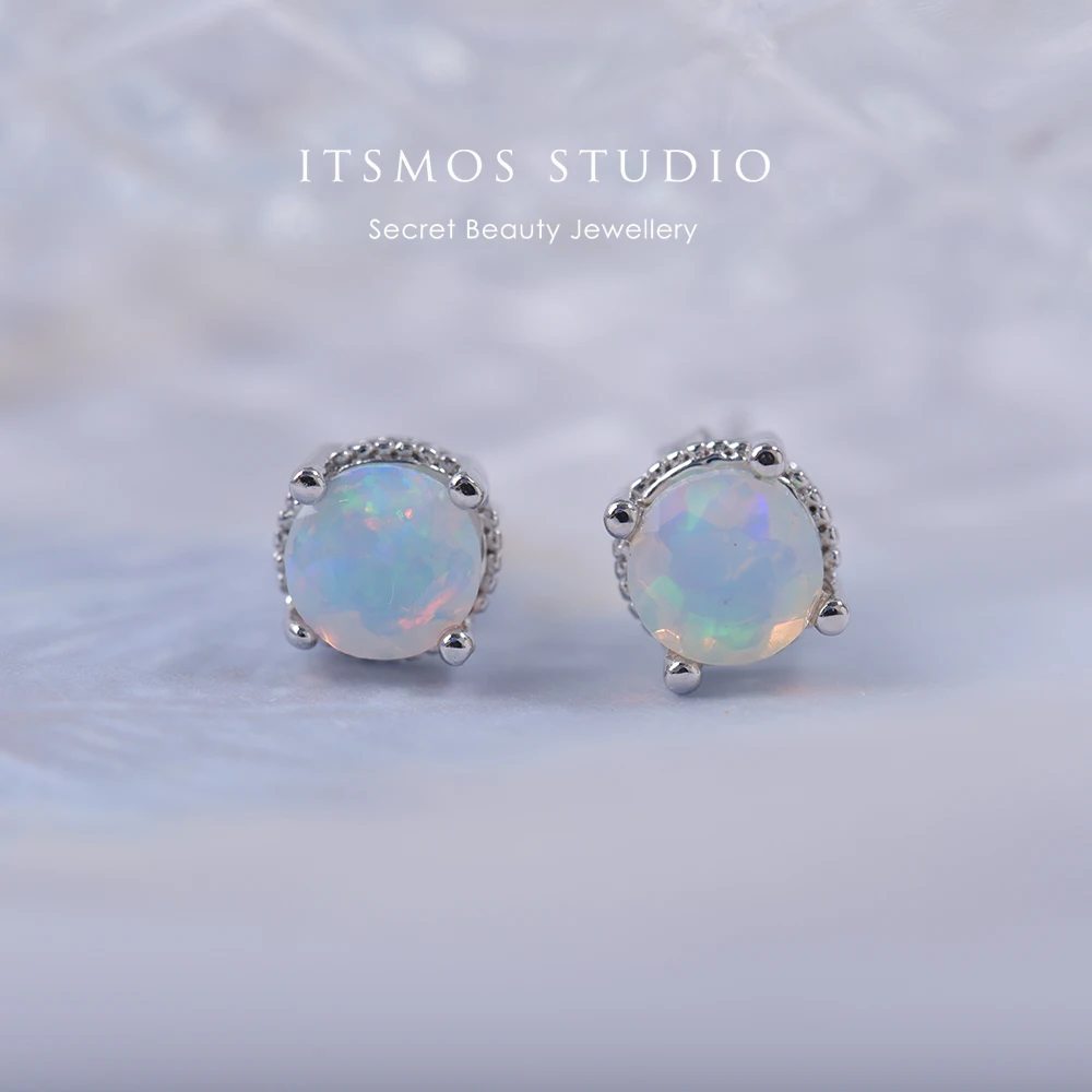 ITSMOS Natural Australian Opal Stud Earrings 925 Sterling Silver Gemstone Luxury Earrings for Women Designer Jewelry Gift