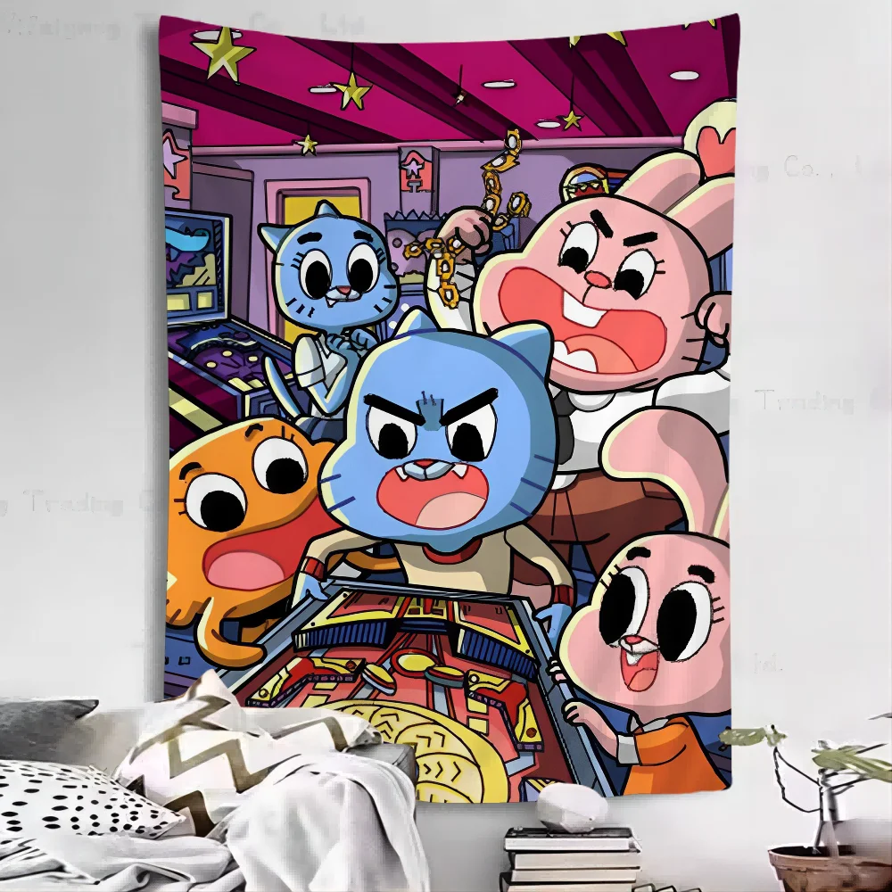 The Amazing Funny W-world Of Gumball Tapestry Anime Tapestry Hippie Flower Wall Carpets Dorm Decor Wall Hanging Home Decor