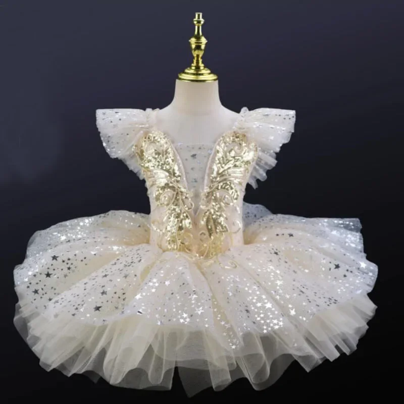 Leotardos con falda de lentejuelas para niñas pequeñas, tutú de Ballet, vestido de princesa, Ropa de baile, trajes de baile de bailarina para actuaciones en escenario
