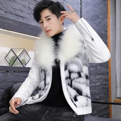 2024 Men's Faux Fur Leather Coat Youth Handsome Autumn and Winter Warm Faux Mink Jacket