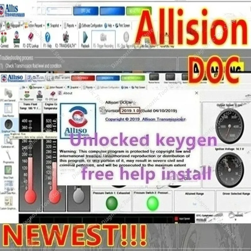 2026 hot sell, Allison DOC 2019 + GEN5 File Transmission PC-Service Tool with keygen Can Work for NEXIQ Tool, free help Install