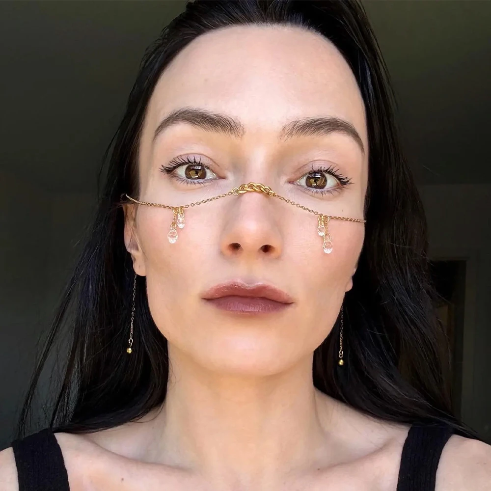Exotic Crystal Teardrop Nose Bridge Chain for Women Sparkling Face Jewelry Boho Festival Accessories Nightclub Party Decor