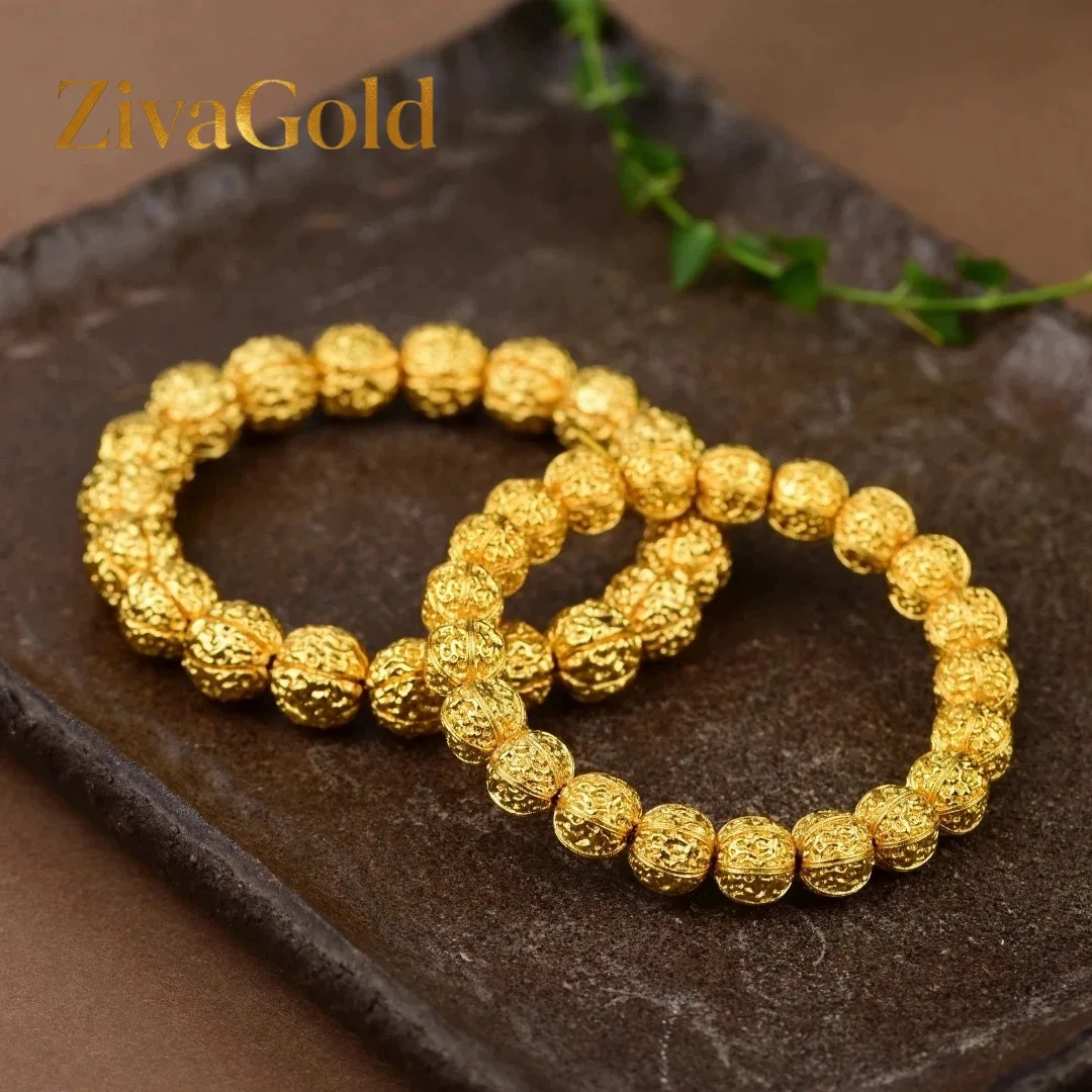 

ZivaGold Luxury 24K 9999 Pure Gold real gold Men's walnut beaded bracelet