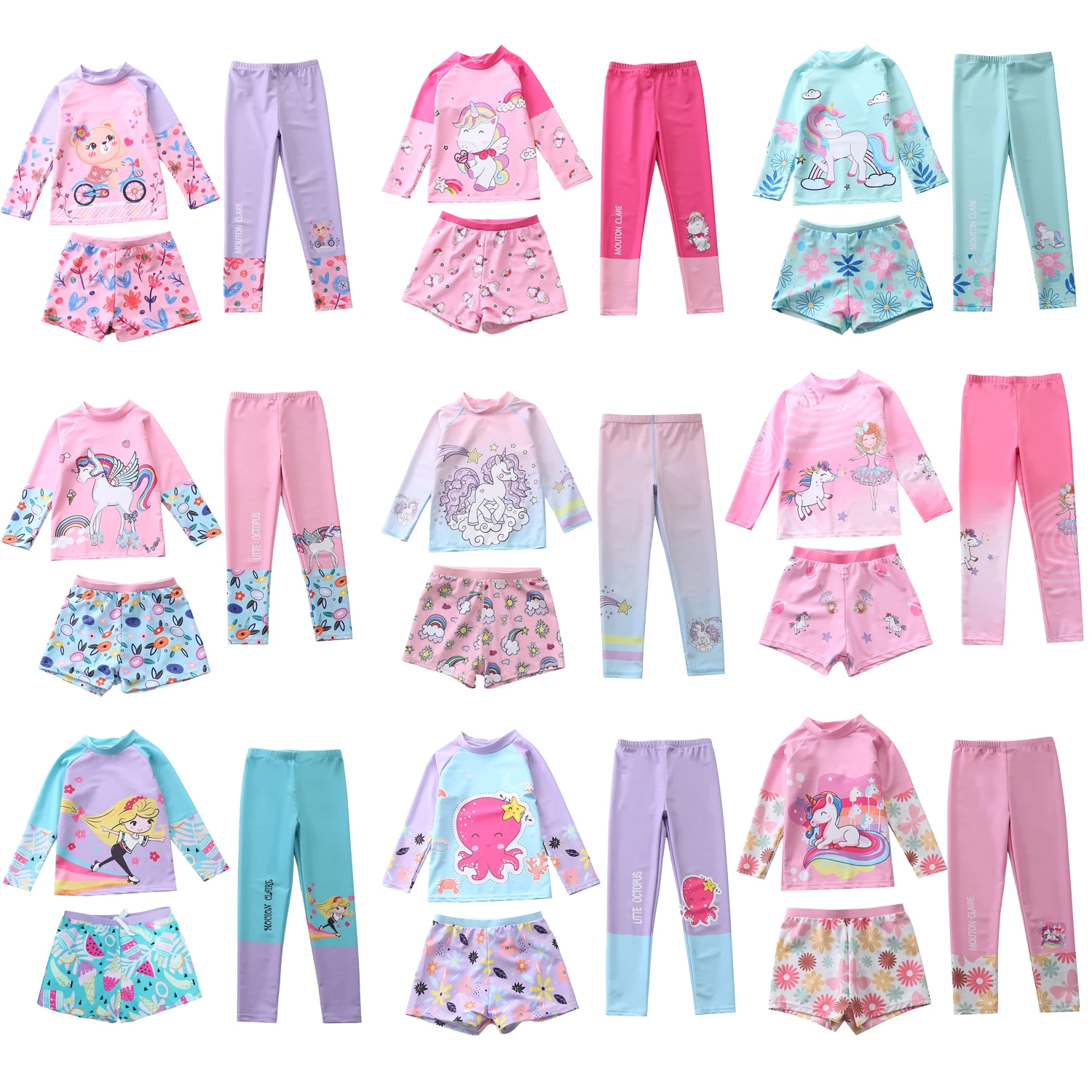 

Детский купальник, солнцезащитный купальник, штаны с длинными рукавами и разрезом для маленьких девочек, купальный костюм, пляжная одежда, купальный костюм Rash Guard