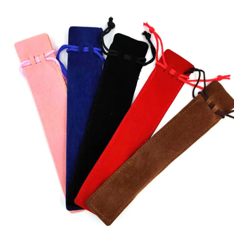 100Pcs 3.5*17.5 Cm Black Red Blue Pink Brown Drawstring Velvet Pen Pouch Stylus Ballpoint Pen Velvet Bag Wholesale