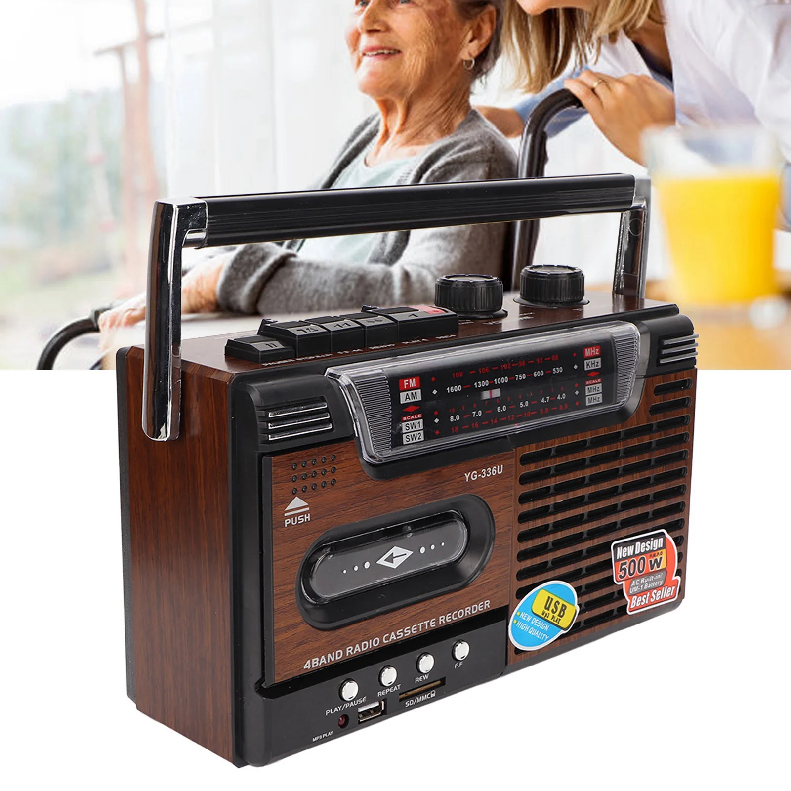 مشغل كاسيت AM FM راديو كاسيت أزرار بسيطة دعم بطاقة التخزين بلا ضوضاء محمولة قوية لكبار السن