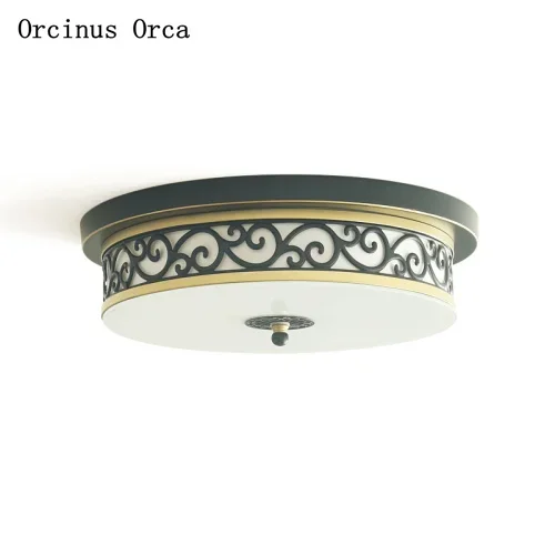 

American retro carved glass ceiling lamp living room bedroom European creative iron led ceiling lamp