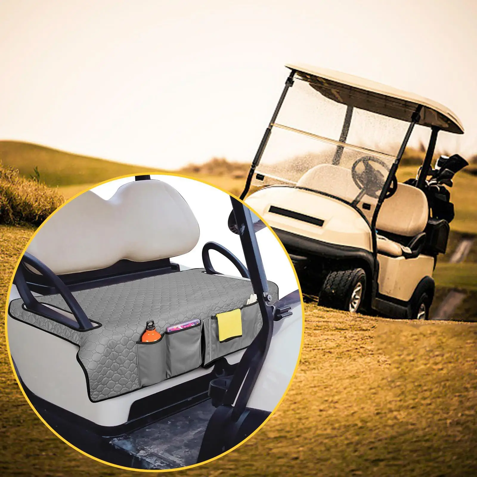 Golf Cart Seat Cover with 4 Front Pockets Practical Reusable Lightweight Cart Seat Cushion Covers Protective Cover for Adults