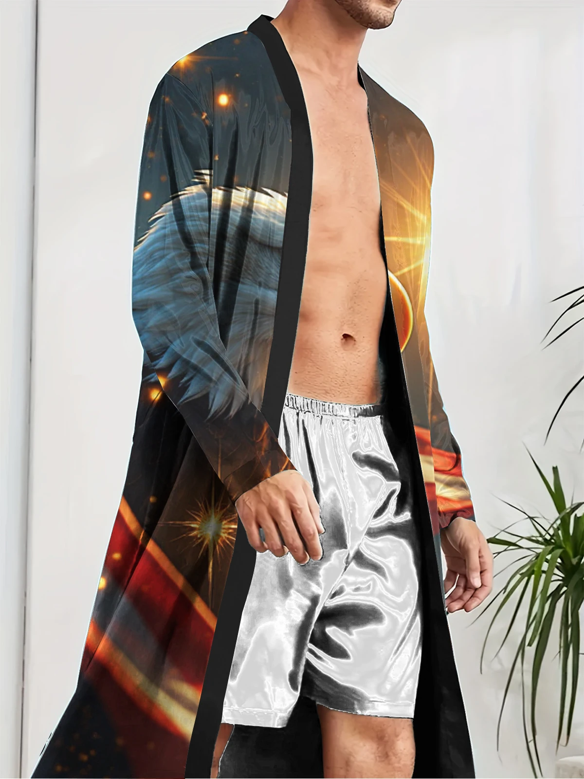 1pcs Men's Robes 2026 Spring/Summer 3D Printed Graphic Shower robe Men's bathrobe Breathable dressing gown bath robe Robes