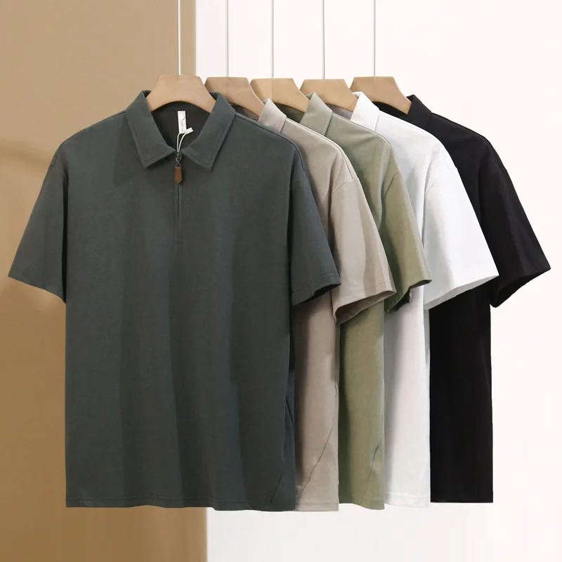 

Summer POLO Shirt Men Short Sleeve Loose Casual Zipper Lapel T-shirt Business Fashion Vintage T Shirts Tops