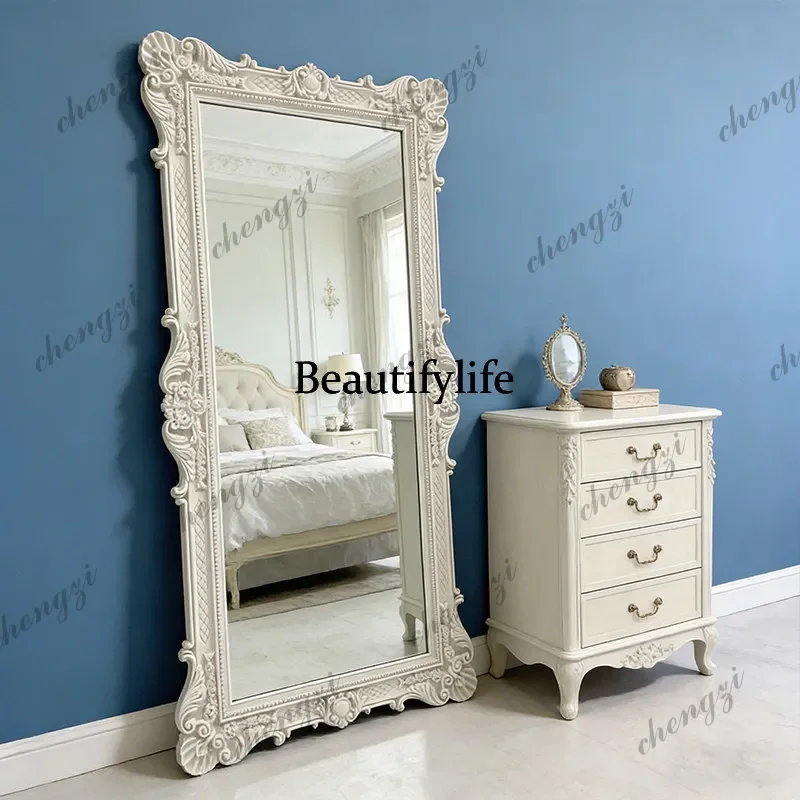 Y136 Y136 European retro carved full-body mirror handmade custom luxury home living room floor mirror bedroom full-length mirror