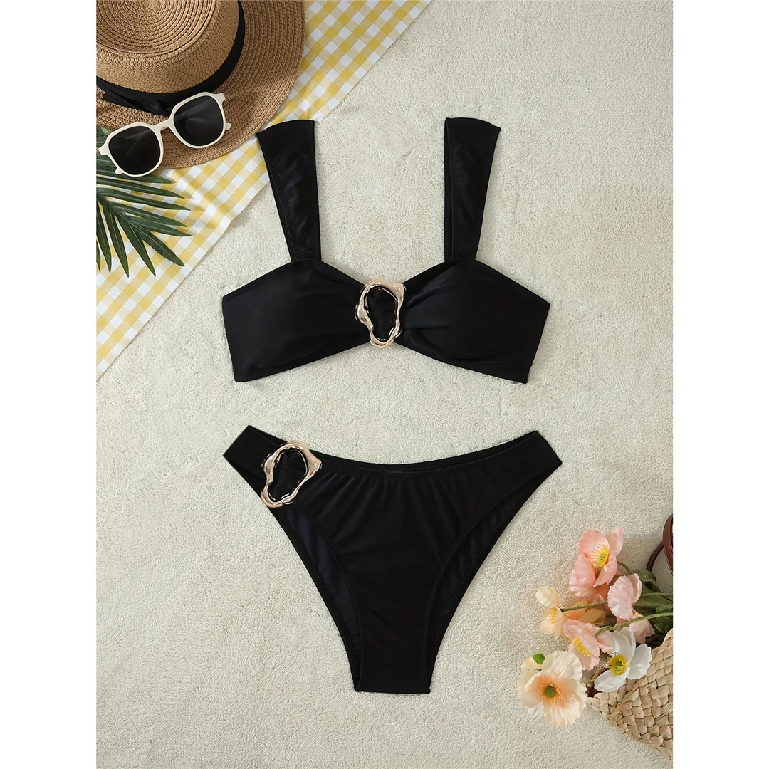 S - XL, Bikini mit Metallringen, hoher Beinausschnitt, zweiteiliger Damen-Bikini, Badeanzug, gepolsterter Badeanzug, Badebekleidung, Modell V7133. – Detail 3