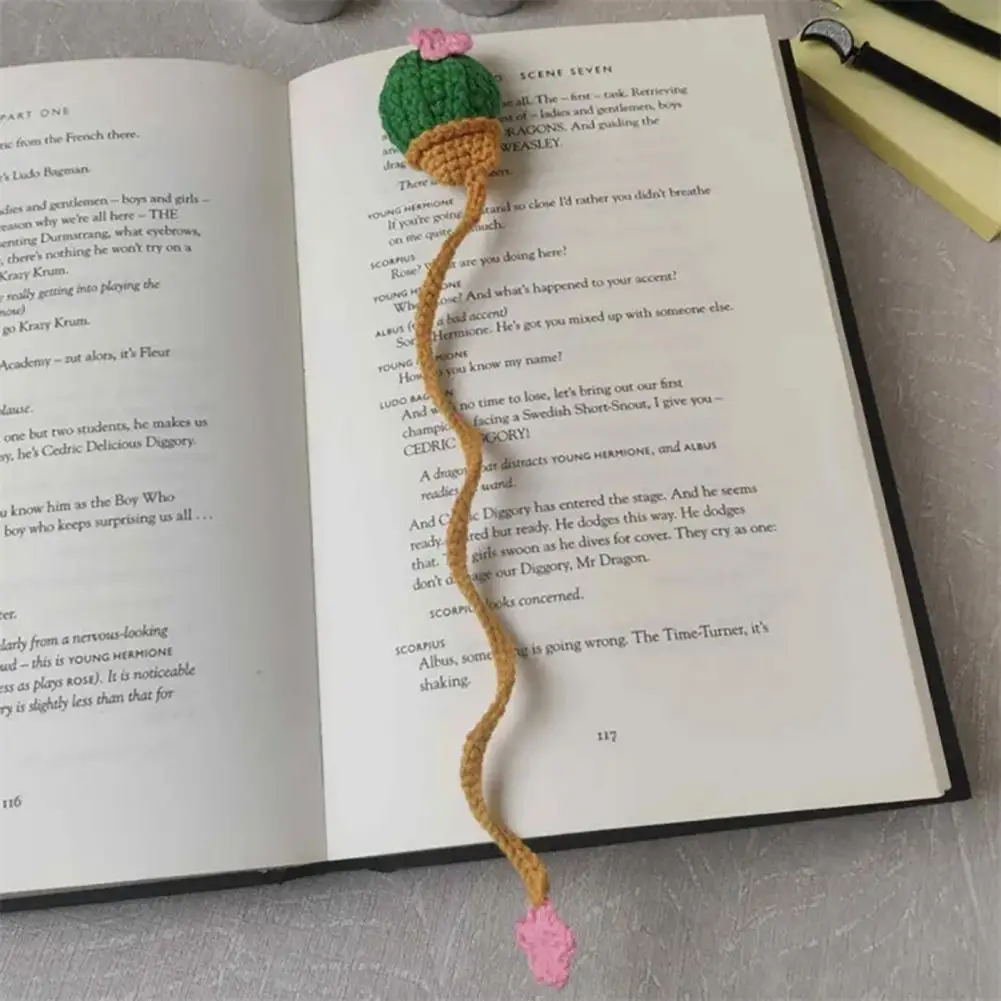 Colorful Cactus Decoration Hand-crocheted Crochet Cactus Bookmark Vibrant Color Knitting Accessory Office Decoration Unique