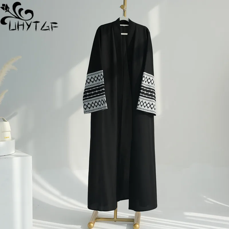 

Fashion Embroidery Kimono Oversized Muslim Robe Abaya Syari Female Full Length Muslim Open Abaya Outwear Coat Robes With Belt