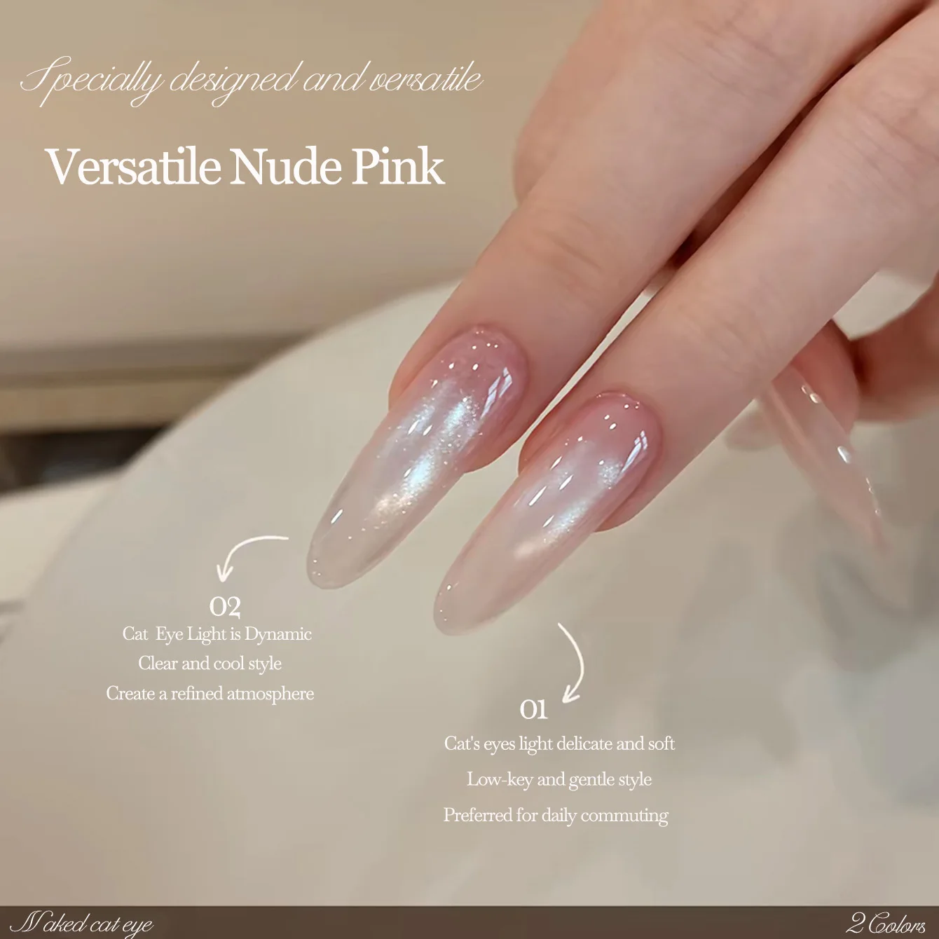 SHAKA 1pcs 2026 Versatile Pure Desire Naked Pink Glass Beads Cat Eye Gel Nail Polish Ice Transparent Natural Cat Eye Nail Art