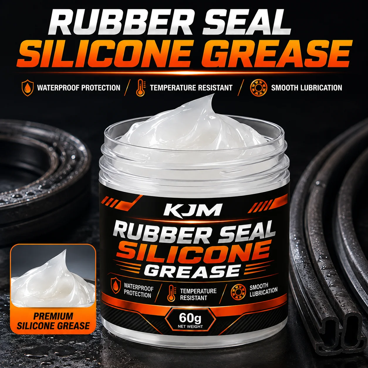 KJM Rubber Seal Grease 60g Silicone Lubricant For Automotive O-Rings Door Seals Waterproof Smooth Protection And Care