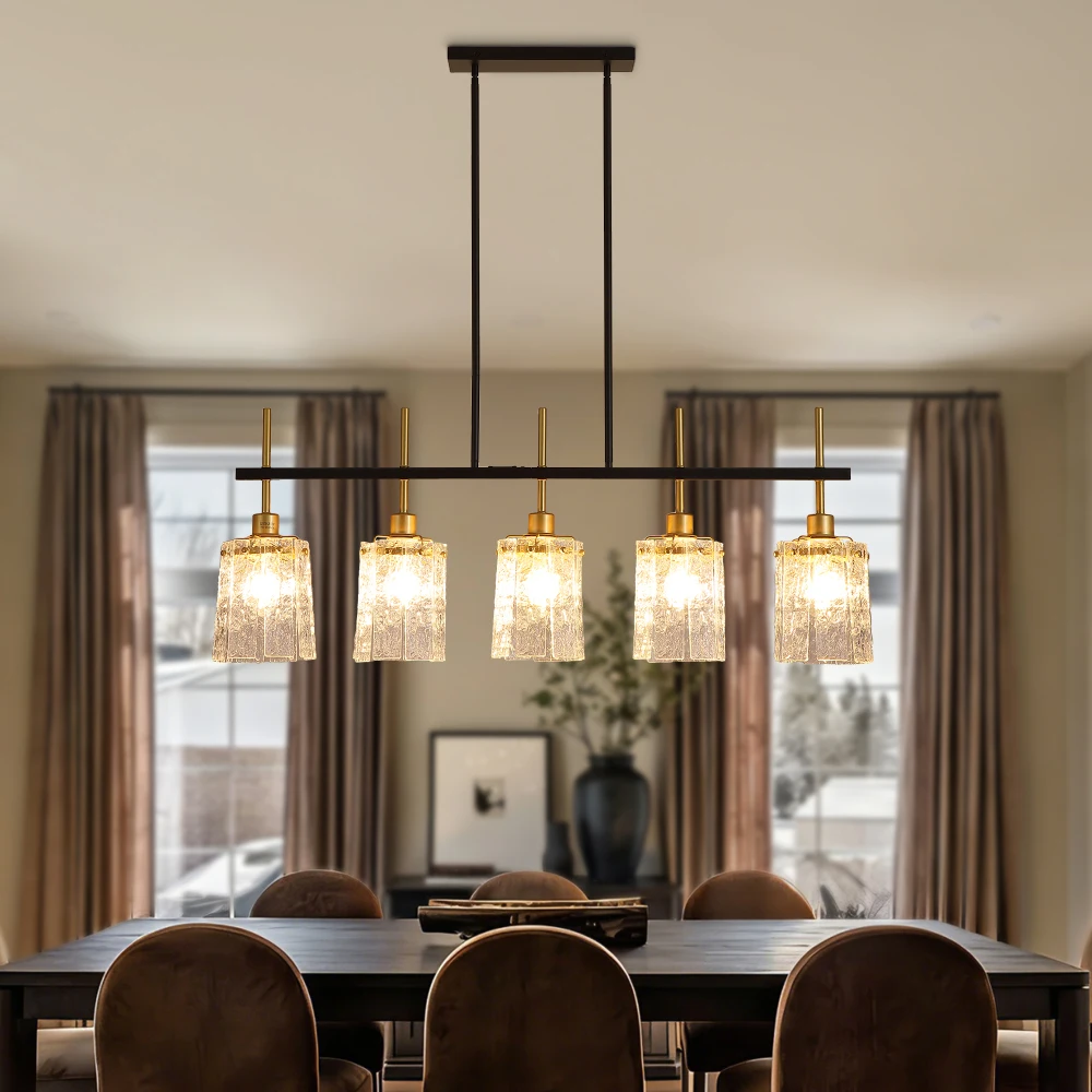 

Farmhouse 5-Light Chandelier Rustic Dining Room/Kitchen Island Lighting with Glass Pendant