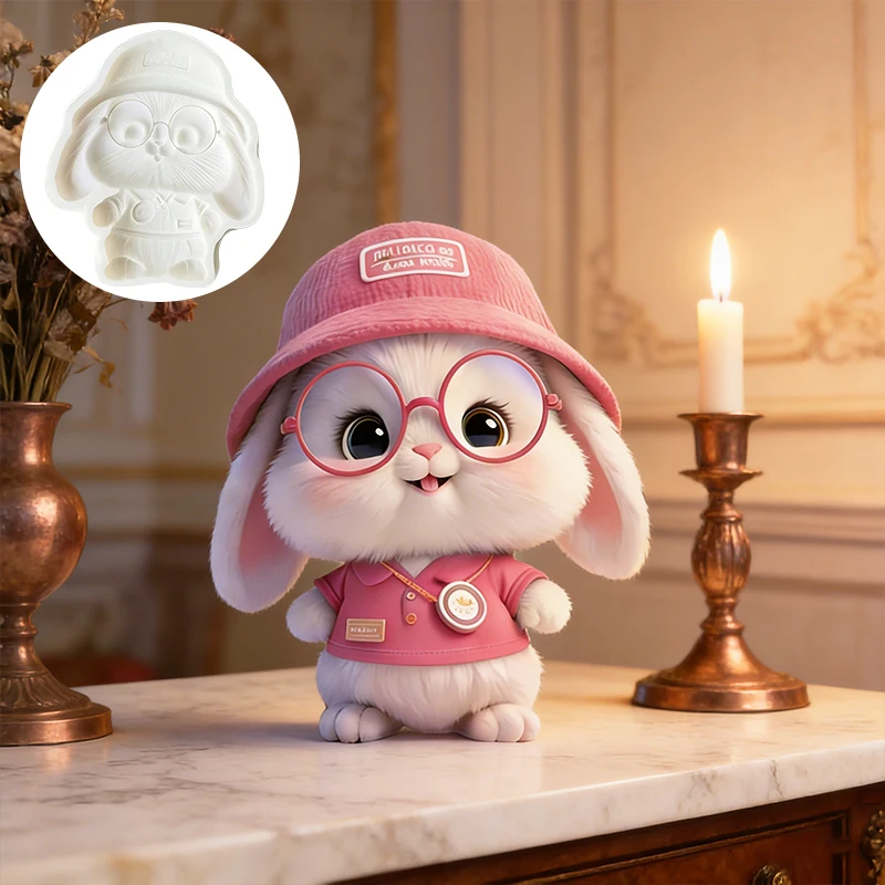 Knitted hat cute rabbit silicone mold, reusable resin mold, clay and plaster mold, DIY decorative pendant handmade mold