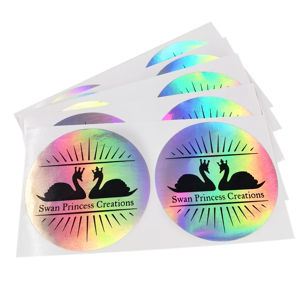 100pcs 35x35mm Customize Printing 2D Silver Holographic Shiny Stickers Self Adhesive Waterproof Marker Logo Label for Decoration