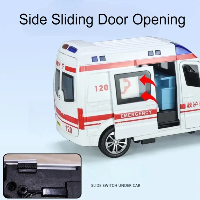 Ambulance RV Legering Auto Speelgoed Diecast Model Deuren Geopend Licht Geluid Voertuig Wiel Trek Miniatuur Auto Kindercadeau