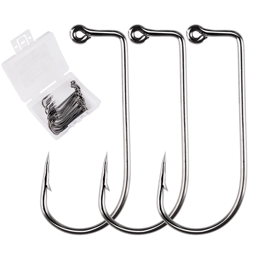 20pcs/box 9147 High Carbon Steel Fishhook Black 90 Degree Aberdeen Offset Jig Fishing Hooks Size 6# - 5/0# Big Fishing Hook