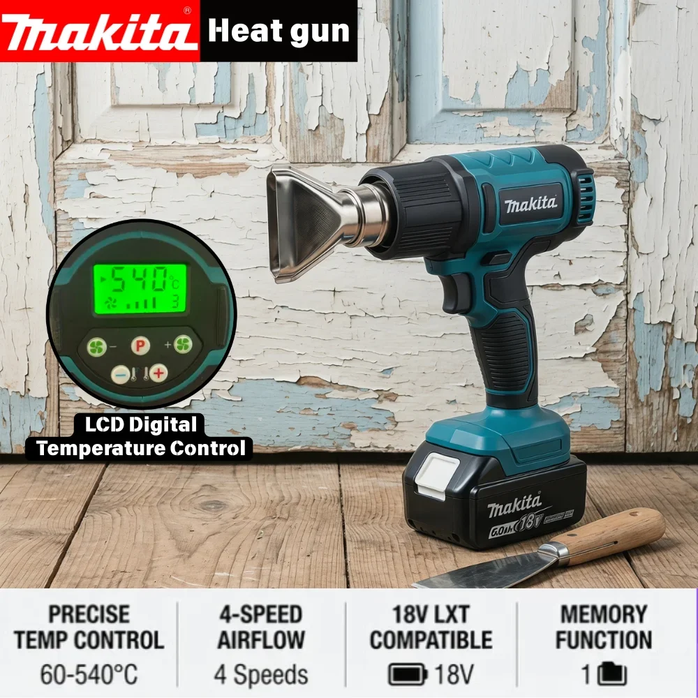 Makita 18V Bürstenloser Akku-Heißluftfön 60-540 ℃   4-Gang-Luftstrom-LCD-Digitalanzeige, nur für Makita 18V Akku-Werkzeuge