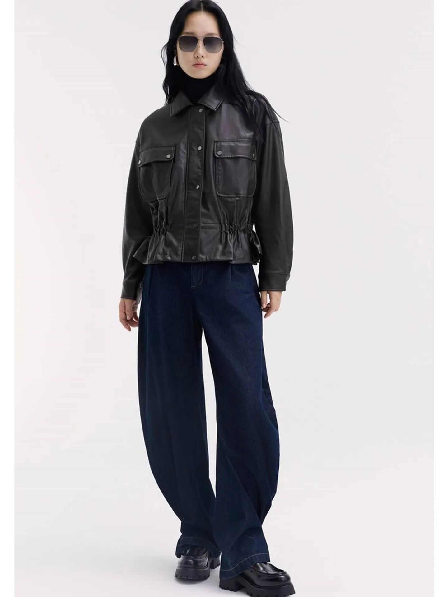 Fall New Women's Commute Style Long Sleeve Bell Bottom Skirt Short Jacket Turn-down Collar Shoulder Drop Polyester Fiber