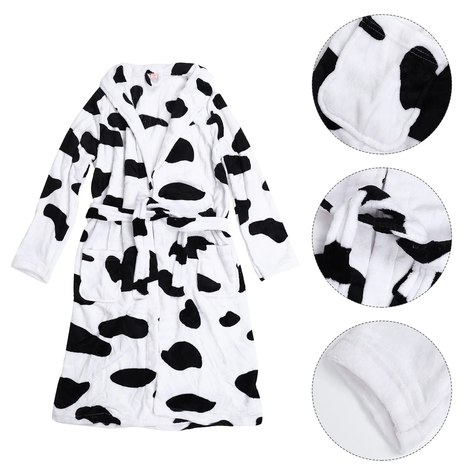 Cow Pajamas Girl Fleece Robe Nightgown for Women Long Sleeve Nightdress Coral Bathrobe