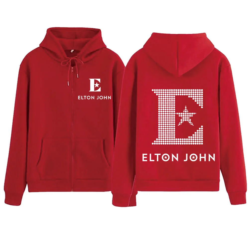 Sudadera con capucha con cremallera de Elton John 2024 para hombre y mujer, Jersey Harajuku de diamantes, ropa de calle, regalo para fanáticos de la música, Sudaderas con cuello en V, ropa Regular Unisex