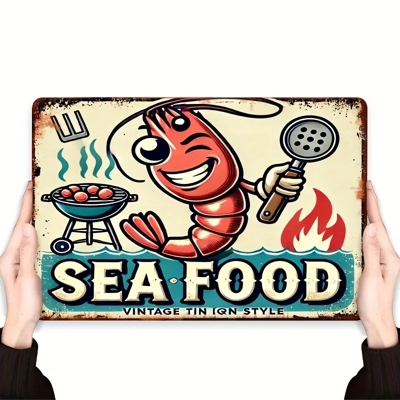 Vintage Seafood Metal Wall Sign - Retro Lobster Cooking Design, Rustic Iron Poster for Kitchen, Dining Room, Bathroom, Bedroo