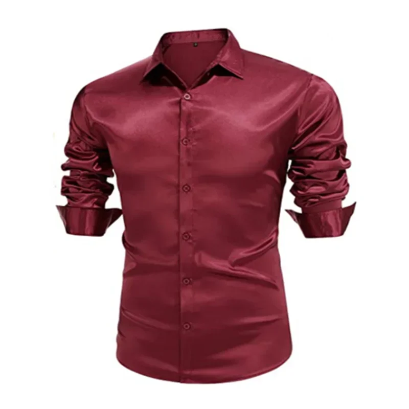 

Men's shirt Long sleeve slim fit Business formal Casual Fashion men's bright face solid color ball