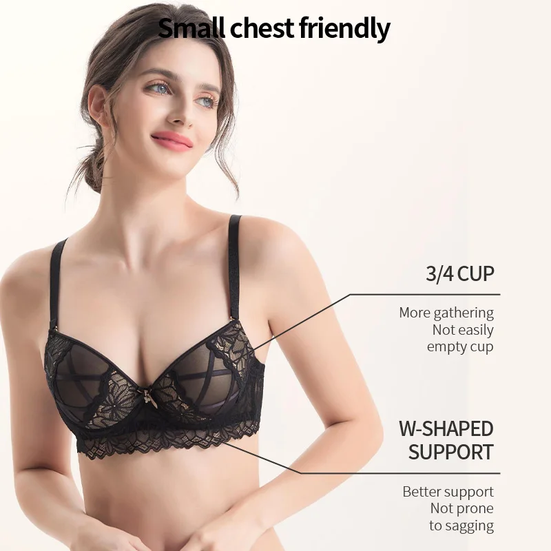 The latest fashion French collection of sexy lace top support bra lingerie brand thin bottom thick bra