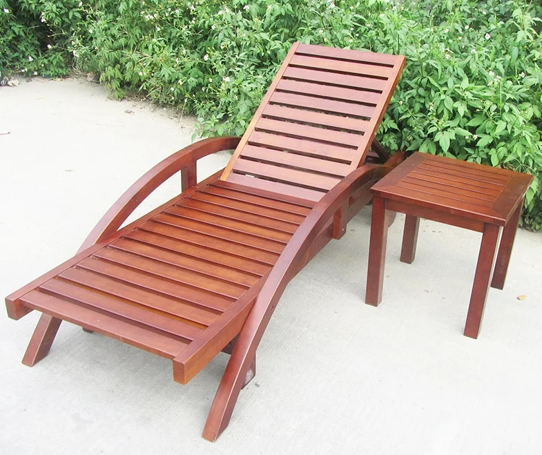 Teak Wood Outdoor Furniture Sun Loungers Swimming Pool Outdoor Recliner With Adjustable Backrest