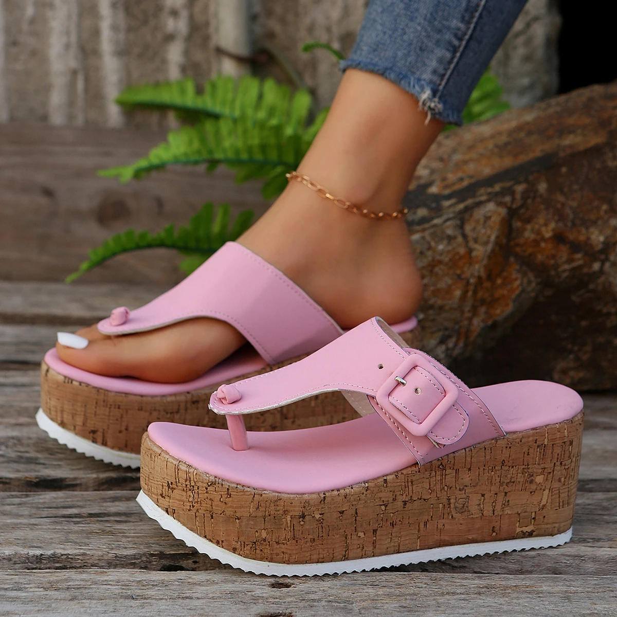 Women's Slippers Summer Flip Flops Female Wedge Platform Sandals Ladies Non-slip Thick Bottom Casual Black Pink Large Size Shoes