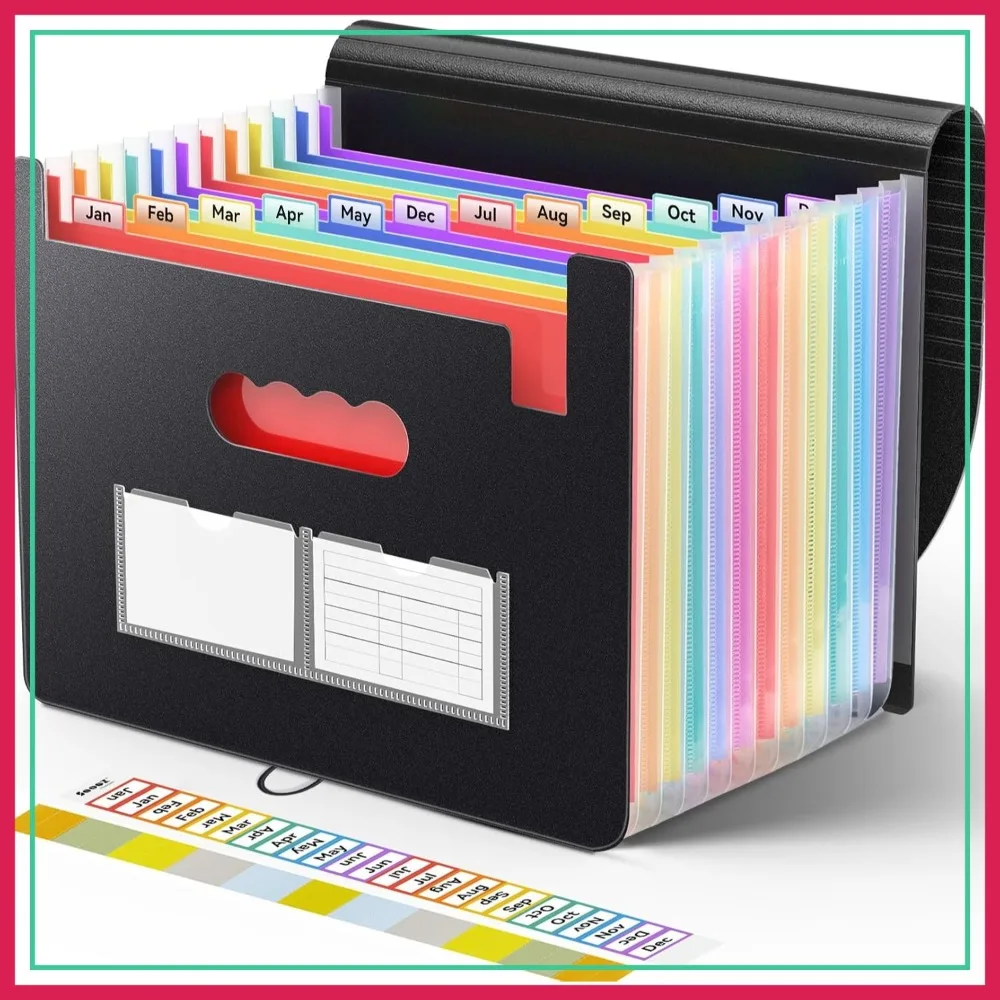 

13 Pocket Expanding File Folder, Accordion Organizer for Bills, Receipts & Tax Documents, Letter A4 Size with Blank Labels