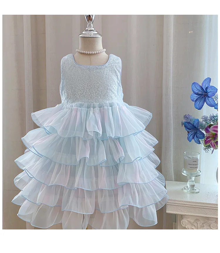 

Новое летнее платье-туфли для девочек 2026 года с пайетками и сеткой, модное праздничное платье принцессы для детей 2-6 лет