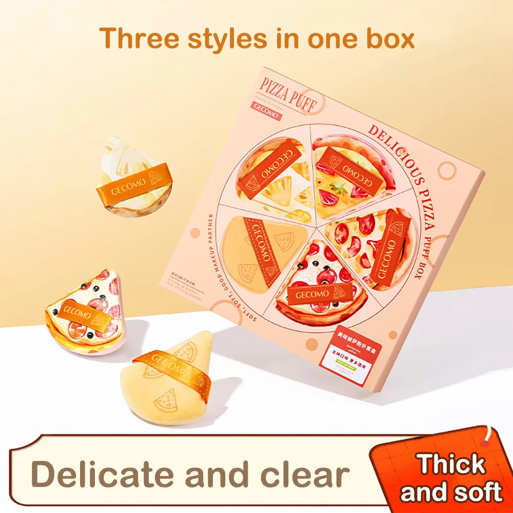 5PCS GECOMO Pizza Shaped Powder Puff Box Set Wet And Dry Dual-use Soft Thick Skin-friendly Makeup Sponge Air Cushion