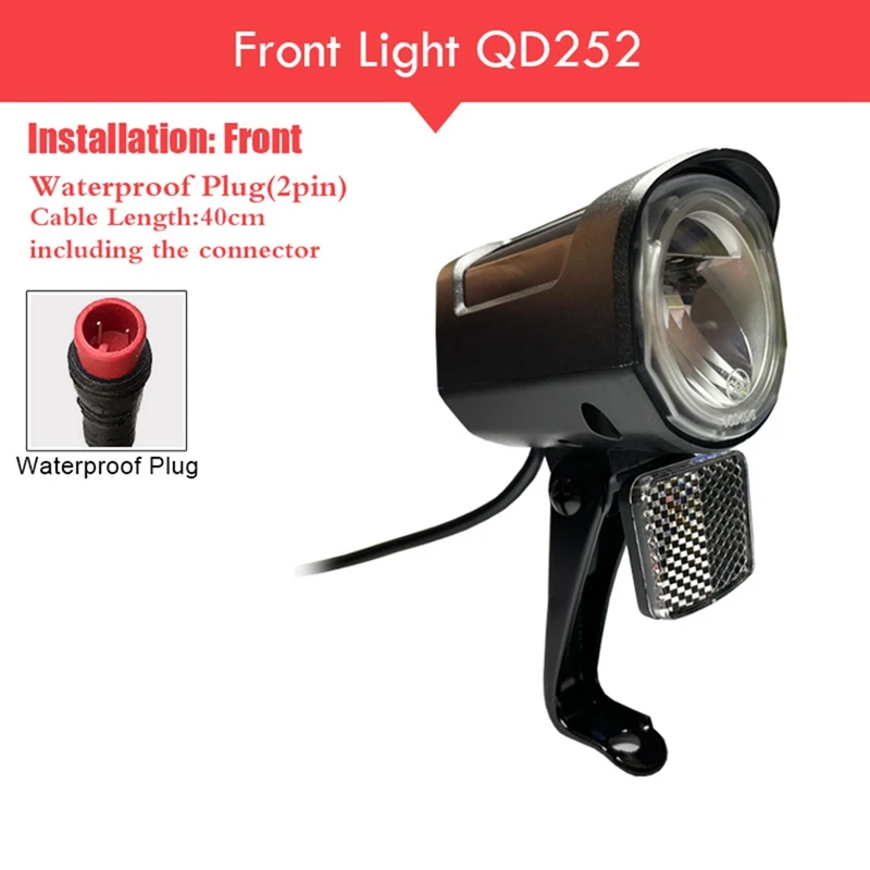 AA67-QD252 Front Light For Electric Bicycle 2 Pin 180°Adjustable Bracket LED Beads For Ebike Conversion Kit