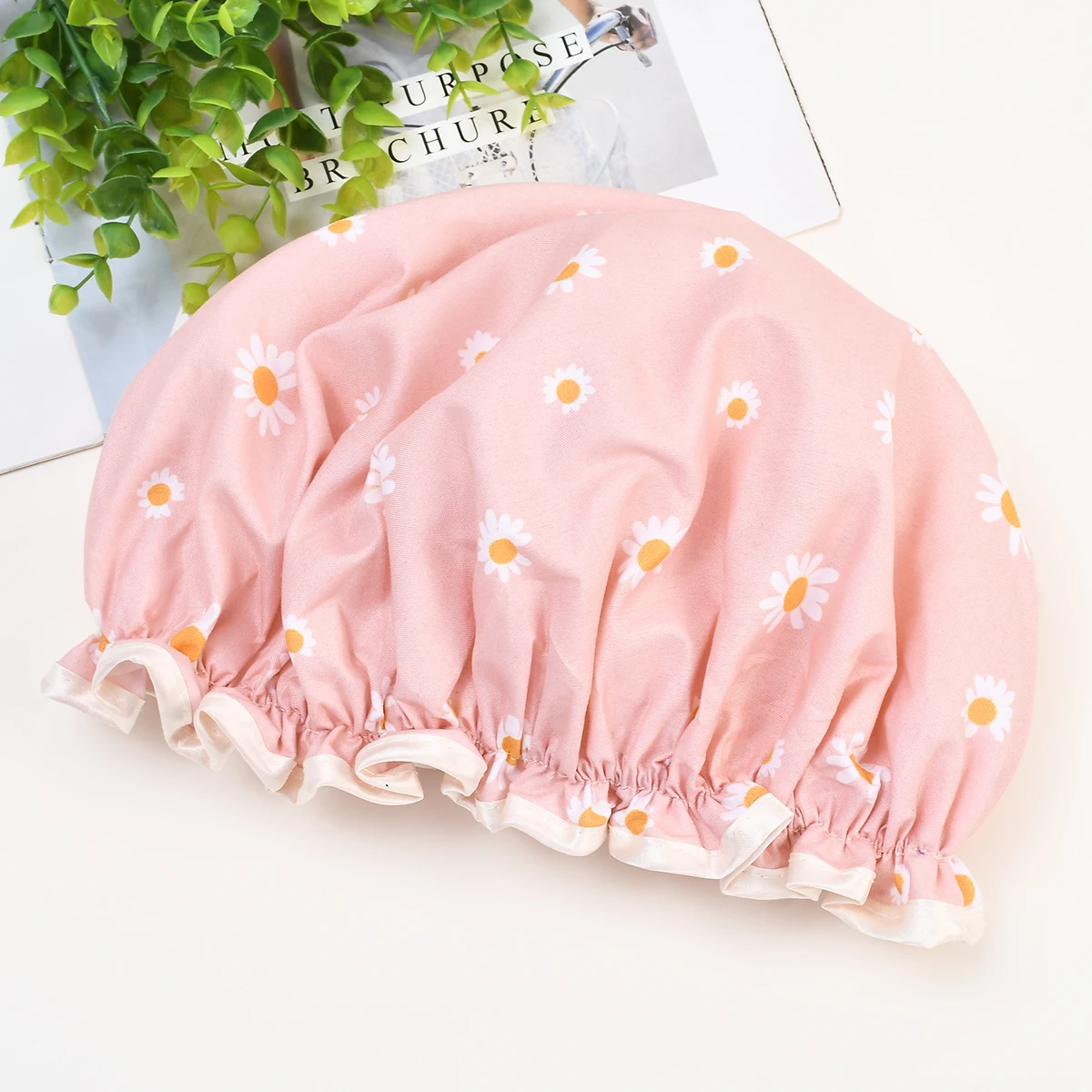 Reusable Shower Caps Double Layer Waterproof Shower Cap Elastic Hair Cap for Girls Women Shower Spa Hotel Travel