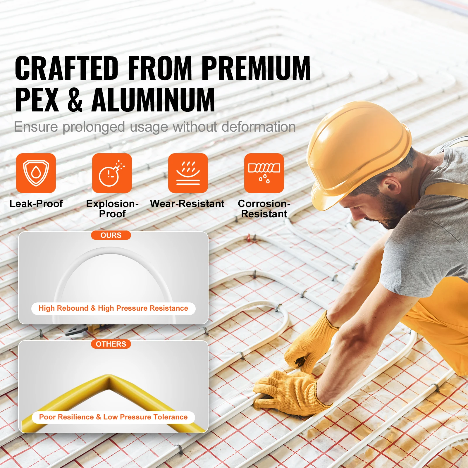 SucceBuy PEX-AL-PEX Tubo 984 pés 5/8 ''Diâmetro 0,08'' Espessura Radiante Calor Plomerização de piso Interno Camada de alumínio Tubo PEX