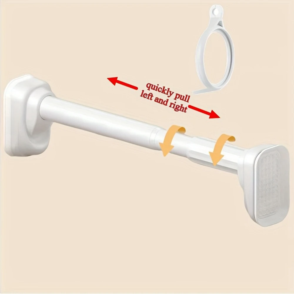 Extendable 40-500cm Shower Curtain Rod with Suction Cups, Steel Tension Pole, 33mm Diameter, No Drilling Extendable Curtain Pol image 3
