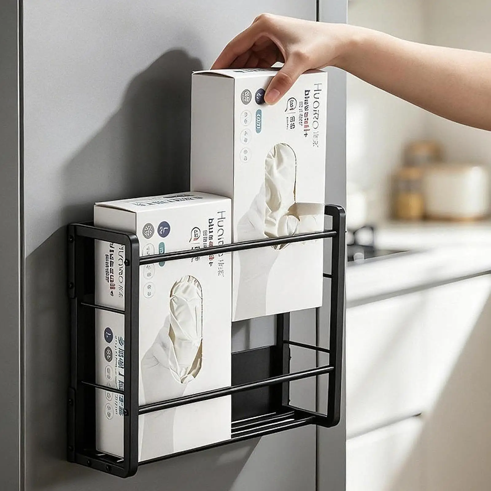 Fridge Organizer Glove Dispenser Holder Steel Magnetic Wall Mount Storage for Tissues and Foil Wrap