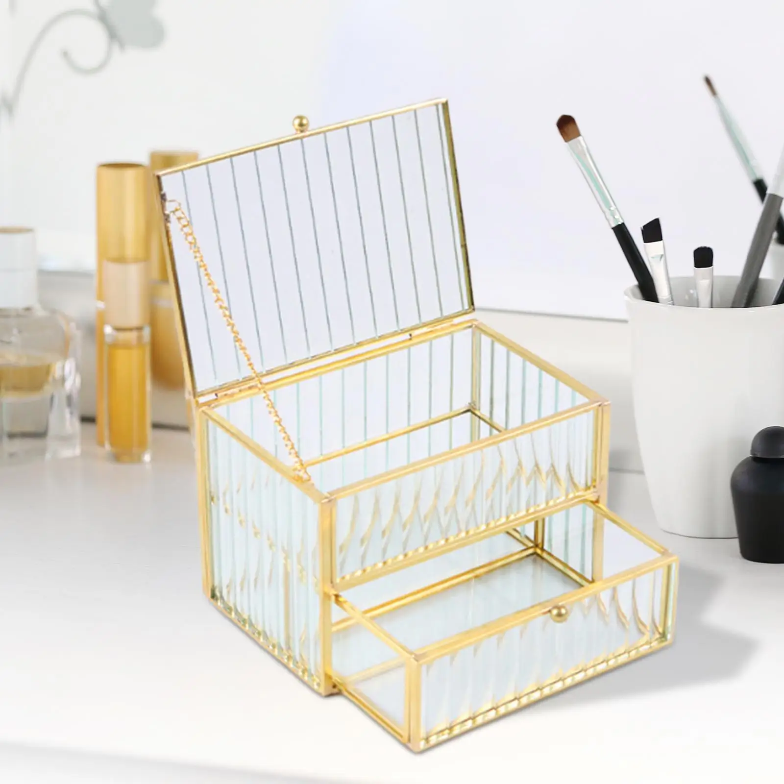 

Jewelry Box Vintage Design 2 Tier Clear Ideal Gift, Decorative Trinket Box, Organizer for Dresser Keepsake Earrings Office