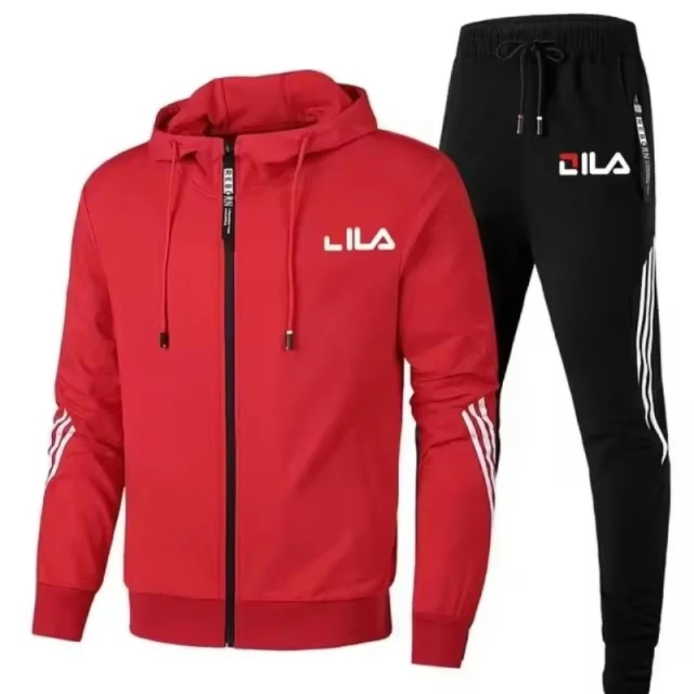 Fashion Tracksuit Men Zipper Cardigan Jacket+Sweatpants Stripe Running Fitness Basketball Suit Autumn New Jogging 2 Piece Set