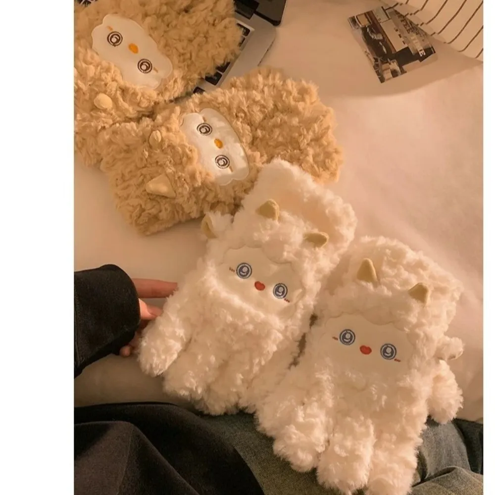 Soft Touch Polyester Full Finger Gloves Warm Thick Sheep Gloves Cold Proof Windproof Fleece Lined Gloves Cold Weather