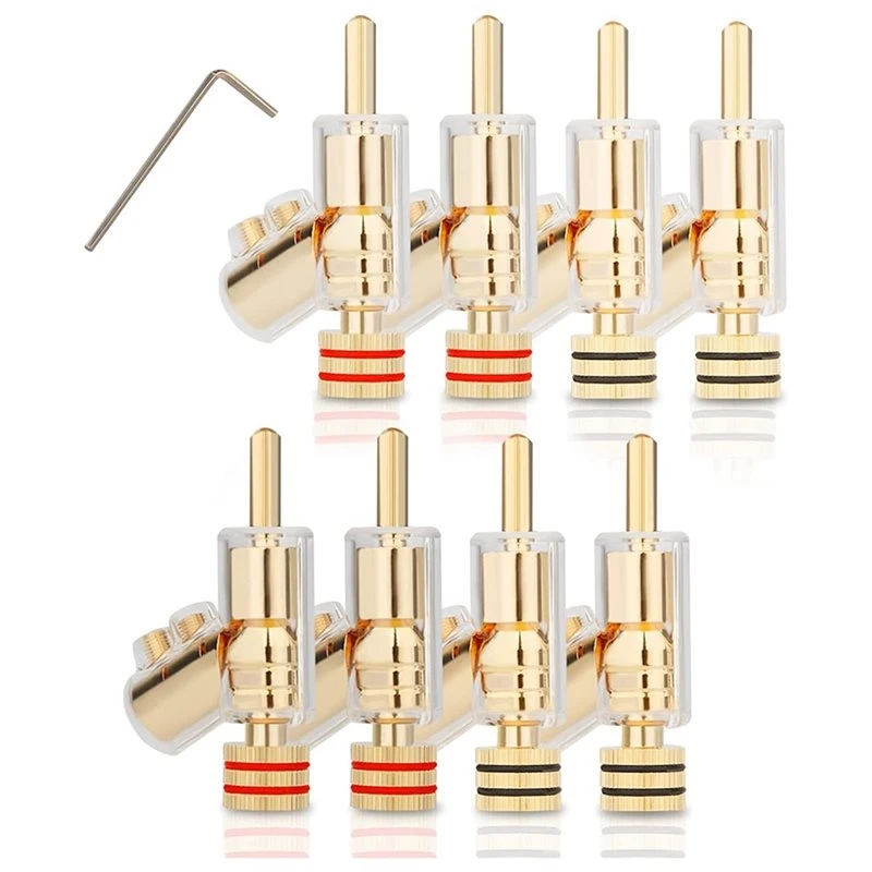M07K-Double Screw Design Locking Banana Plug(8 Pieces) For 8-15 Gauge Speaker Wire