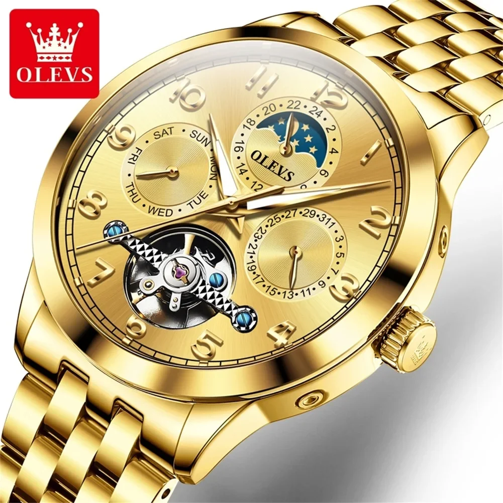 

OLEVS 7018 Hollow Luxury Mechanical Watch For Men Moonswatch Number Dial Waterproof Man Watches Auto Date Original WristWatch