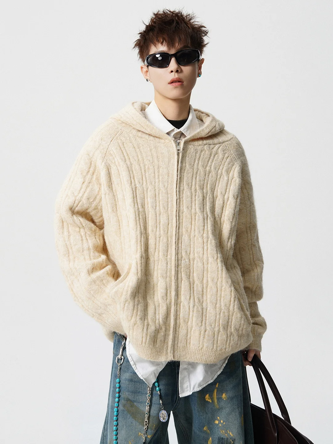 

Men's Wool Blend Knitted Cardigan Sweater Lazy American Retro Sle Winter Warmth Daily Casual Faion Hooded Coat Jaet