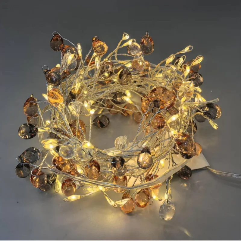 Guirnalda de luces elegante con Control remoto, petardo, cuentas de cristal, cadena decorativa, decoración de escena navideña, atmósfera