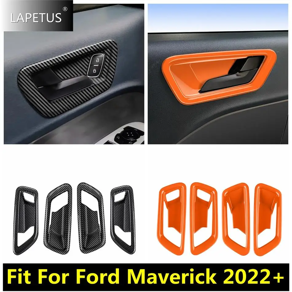 ABS Door Pull Doorknob Handle Catch Decor Panel Cover Trim Fit For Ford Maverick 2022 2023 Car Carbon Fiber / Orange Accessories